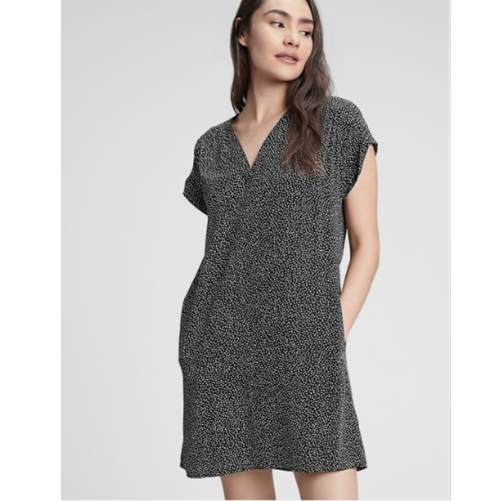 NWT GAP Black and White Polka Dot Cap Sleeved V-Neck Dress - Size: Large